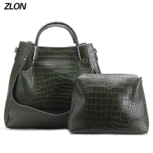 ZLON 2pcs/set Trend Women Bag Large Handbag With Crocodile Pattern Leather Tote Bag Female Ladies Small Shoulder Bags N113