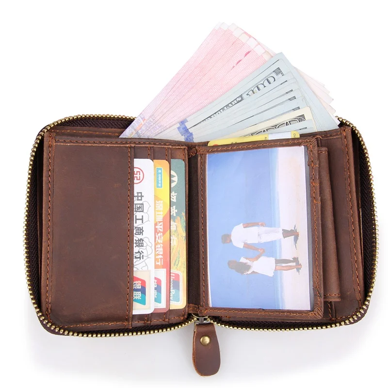 

J.M.D 100% Crazy Horse Leather Men's Coin Pocket Wallet Vintage Credit Card Holder Factory Price Wallet Card Case 8083C