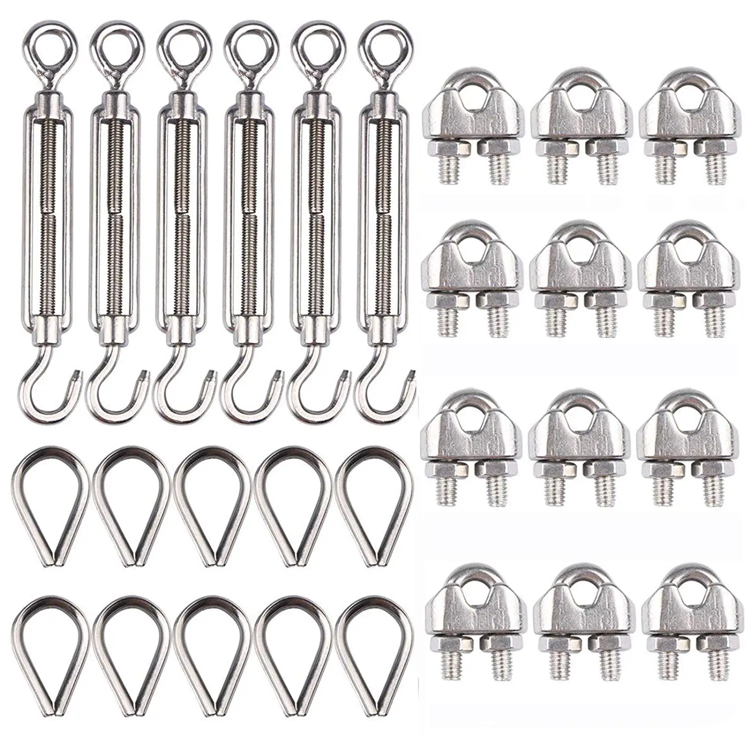 HEVERP 6Pcs M6 Stainless Steel Eye & Eye Turnbuckles Light Duty Wire Rope Tension/Double Eyes 