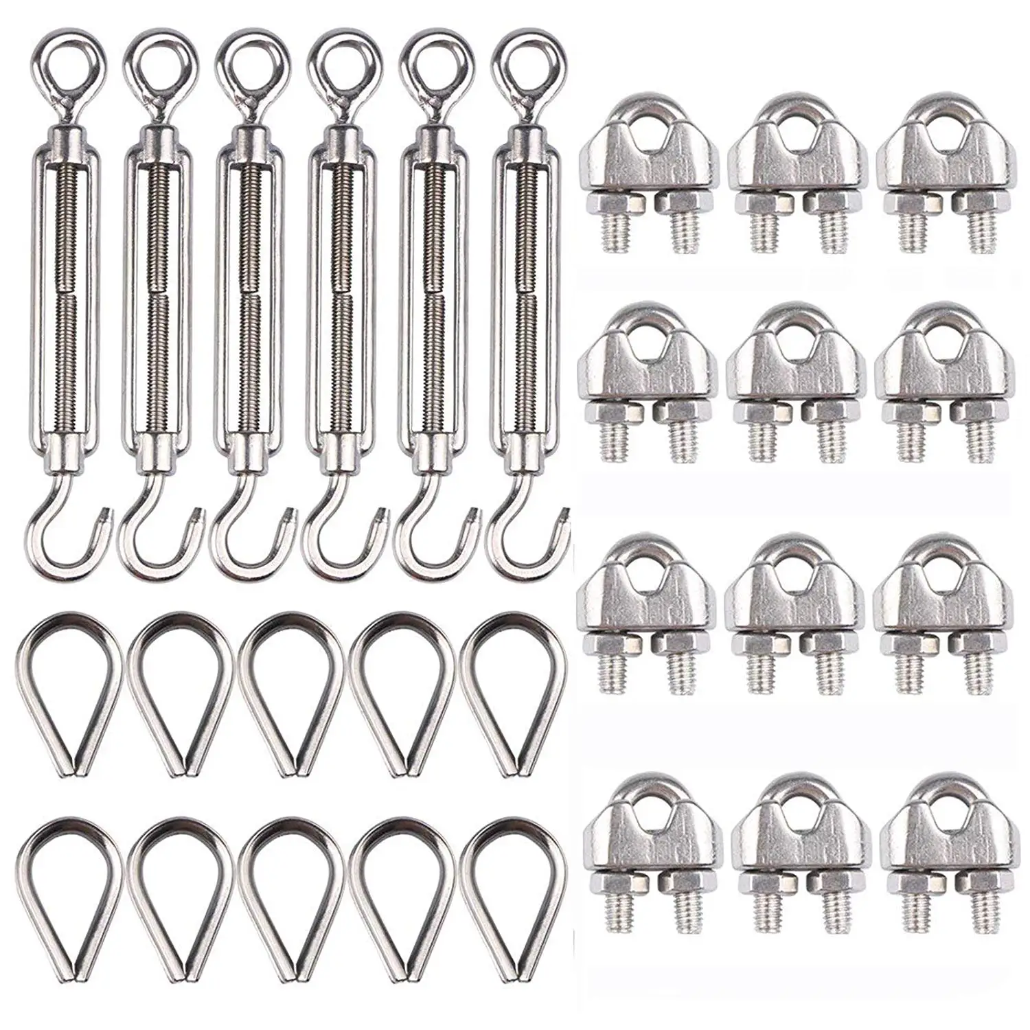 304 Stainless Steel Kit M6 Turnbuckle Tension Wire Rope Eye&Hook M3 1/8