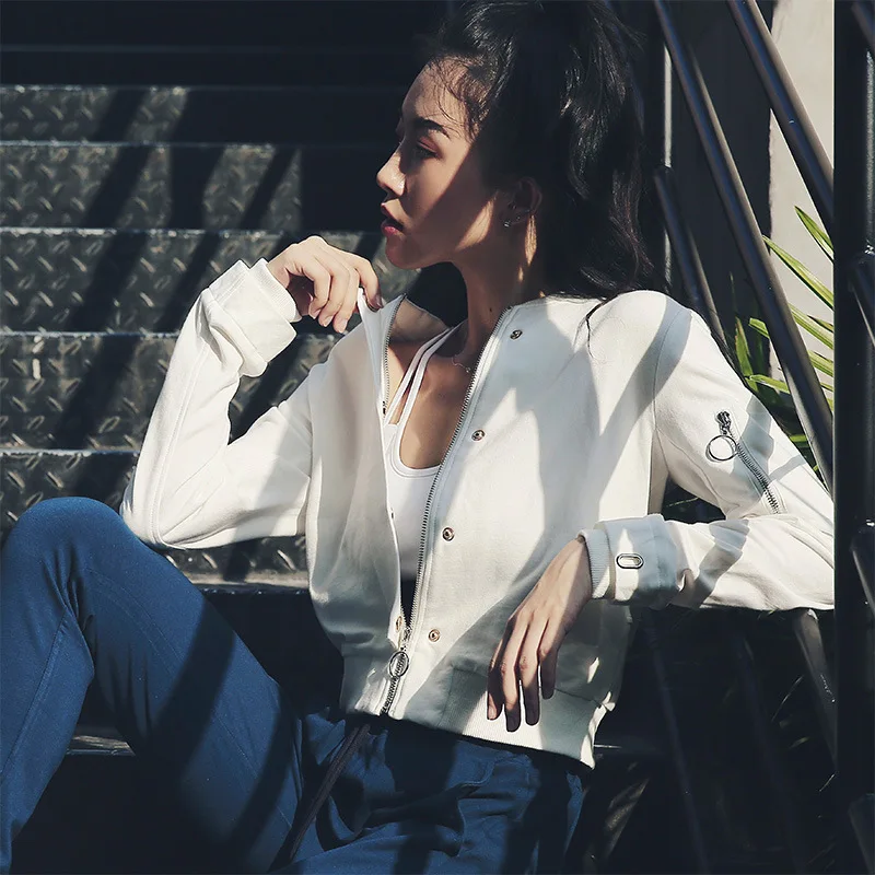 

2019 Japanese Style Women Short Jacket Female Jacket Running Fitness Lady Cropped Jacket White Sexy Coats Streetwear