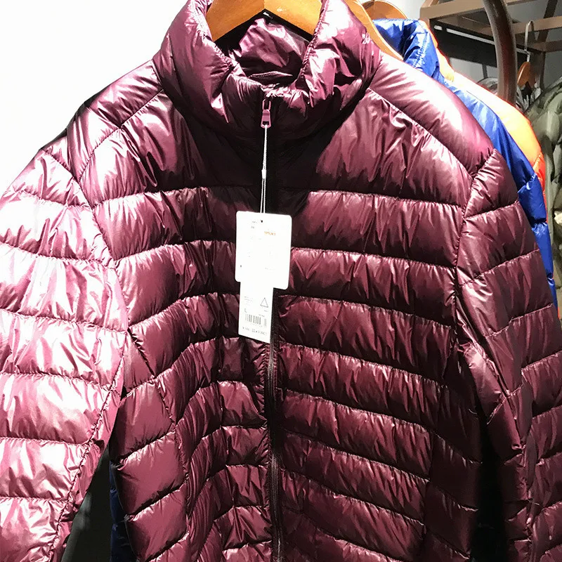 [Aiweier]Men's Down Jacket Big Size Winter Coats Zipper Solid Thin Male Ultra Light Stand Collar White Duck Down Jackets ALLD03
