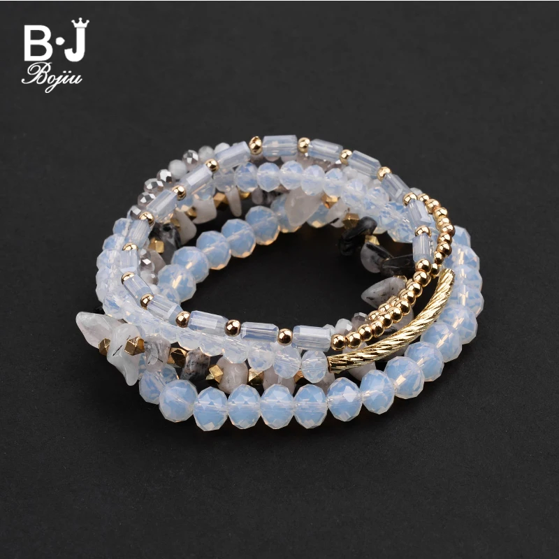 

BOJIU Adjustable Trendy Crystal Bracelets For Women Gold Tube White Opal Color Faceted Crystal Hair Quartz Bracelets BCSET293