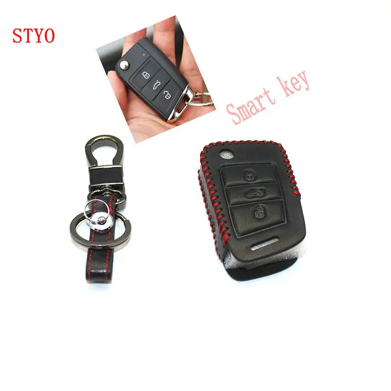 

STYO for TIGUAN 2017 Smart Key wallet genuine leather key cover leather key cases