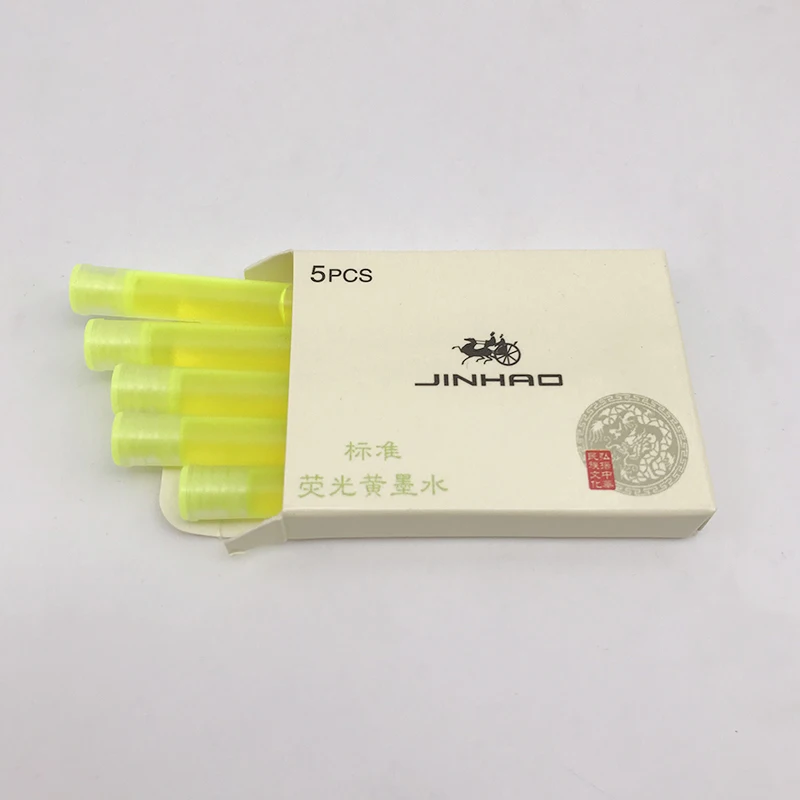 12 цветов на выбор, портативный Jinhao Универсальный чернильный картридж 25 шт, не Углеродистые 2,6 калибра заправки для авторучки - Цвет: 5 boxes neon yellow