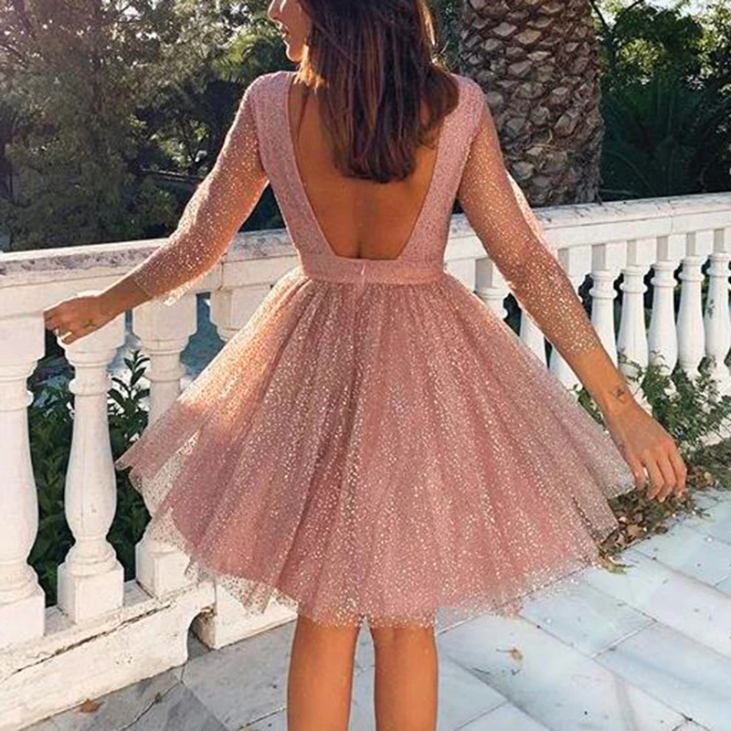 Women's Dress Elegant Long Sleeve Dresses Princess Sweet Pink Solid Fashion Round Neck Hot New Dress