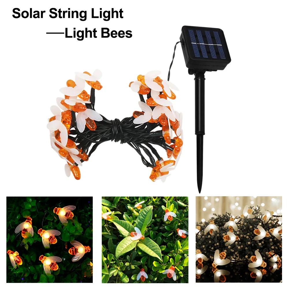 

30/50 LED Solar String Light Cute Bees Shape Outdoor Waterproof Fairy String Lights For Garden Yard Patio Party Wedding