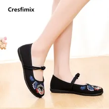 Cresfimix zapatos de mujer; женская модная удобная обувь без застежки с вышивкой на плоской подошве; женская Милая Красная танцевальная обувь; крутая обувь; c2243