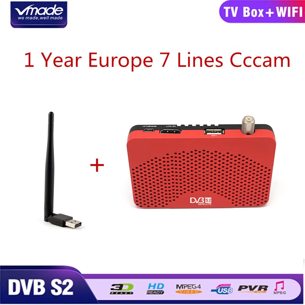 

Vmade Set Top Box DVB-S2 HD Digital Satellite Receiver Support IPTV Youtube Cccam CS + USB WiFi Dongle With 7 Lines Cccam