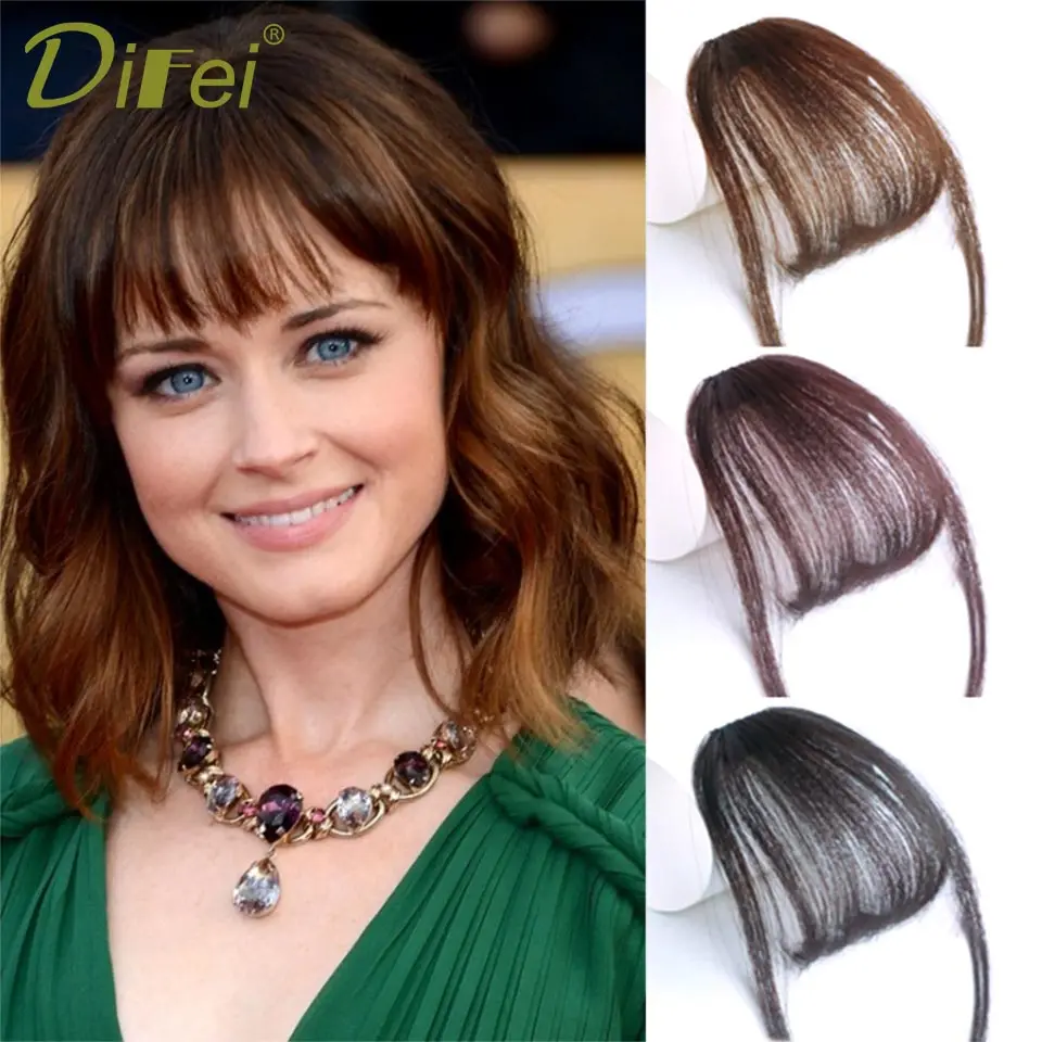DIFEI Fashion Plus Short Synthetic Air bangs Heat Resistant Hair Women Pieces Natural Fake for long wig |