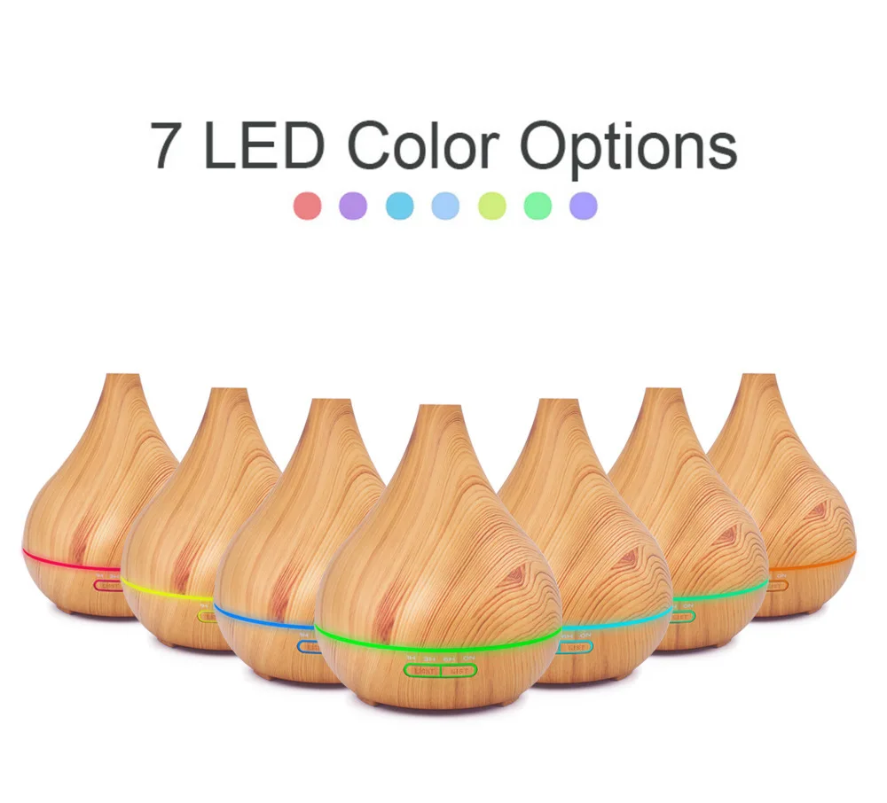 

400ml Essential Oil Diffuser Wood Grain Aroma Ultrasonic Cool Mist Humidifier with Low Water Protection 4 Time Settings Fogger