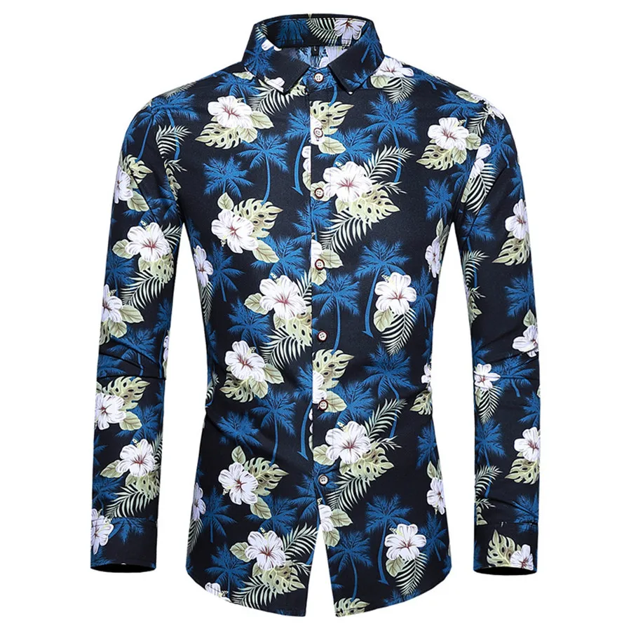 2019 men's casual cycling jersey retro Hawaiian style printed long-sleeved shirt comfortable riding sports shirt 40J15 (16)