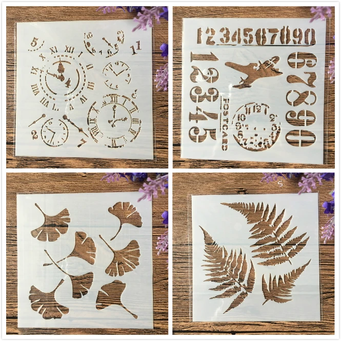 4 шт./компл. 13 см часы гинкго DIY трафареты для наслоения настенная живопись