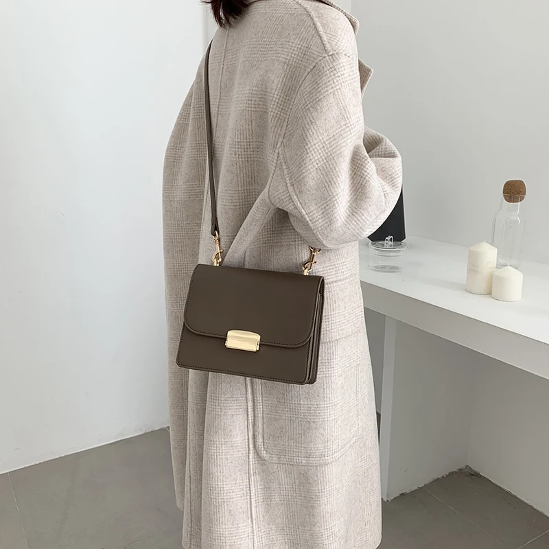 [BXX] Женская сумка через плечо, универсальная, с клапаном,, модная, однотонная, из искусственной кожи, с замком, посылка, женская сумка, HF555 - Цвет: coffee