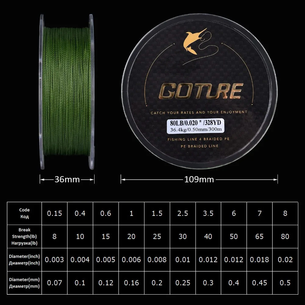 Goture 300 متر 500 متر صنارة صيد بولي ايثيلين مجدول المتعددة الشعيرات 4 تقف الكارب خيط صنارة الصيد s للصيد البحري 8LB 10LB 20LB 30LB 40LB 60LB