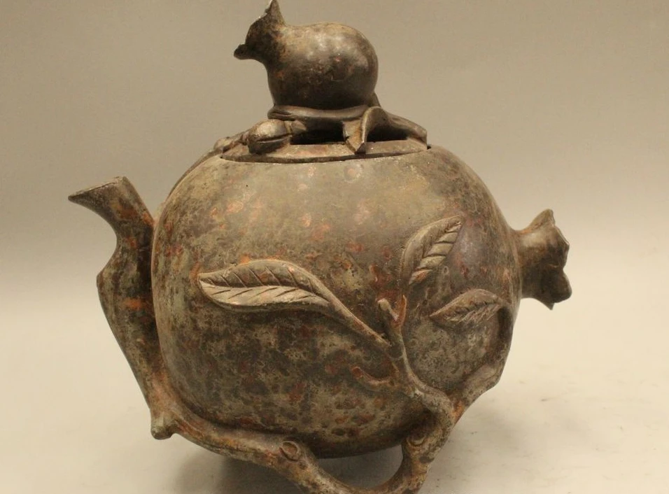 

6" China Copper Tree trunk Foot Pomegranate Punicagranatum Incense Burner Censer