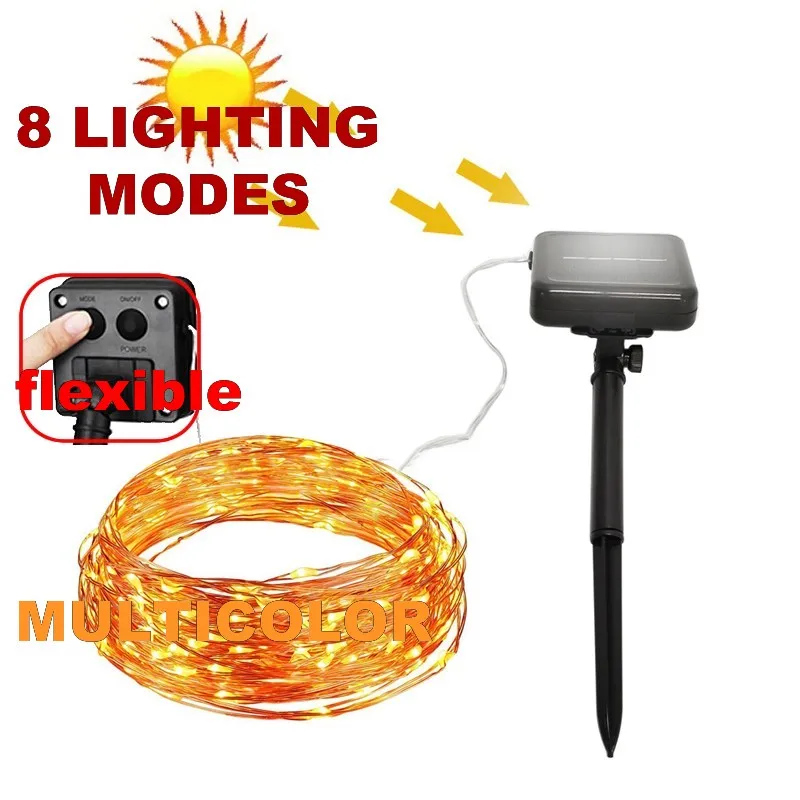 

8 modes multicolor Solar Power LED Holiday light 10M 20M Wire LED Solar String Outdoor light Decorative Garden Lawn Wedding Par