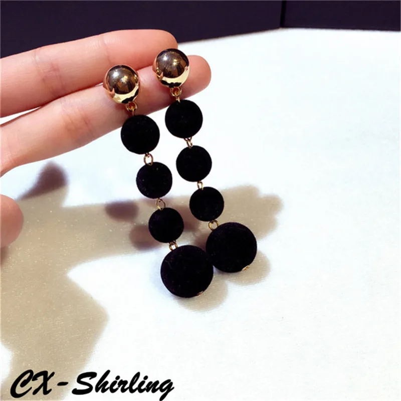 

CX-Shirling Quality Big Size Long Earring Women Ethnic Bohemian Dangle Earrings Black&White Ball Earrings