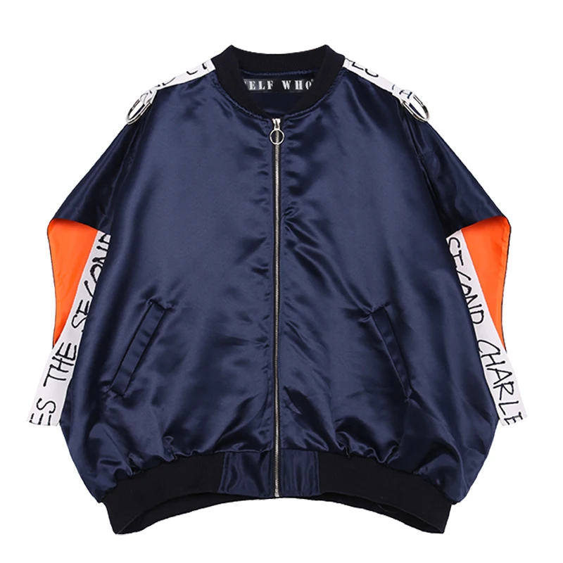 

Hip-hop BF Style Ribbon Sleeveless Zipper Spring Jacket Women 2019 New Hit Color Lining Design Streetwear Womens Bomber Jacket