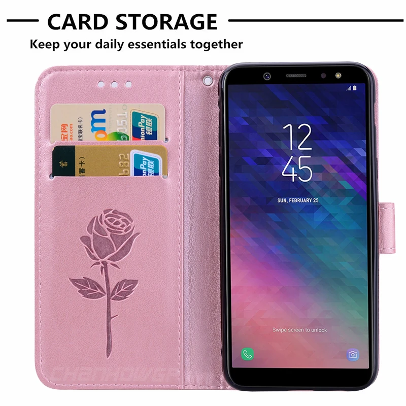 Цветок кожаный чехол для Samsung Galaxy A6 плюс + A605 A605F SM флип 2018 A600 A600F A600F|Чехлы-портмоне|