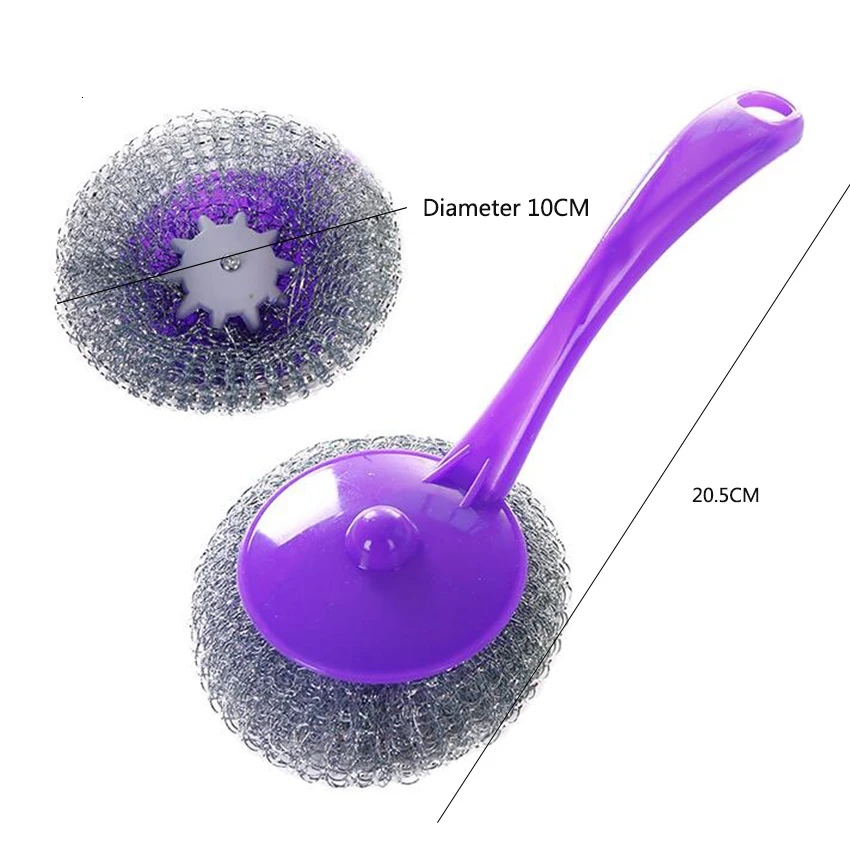 Полезная щетка для чистки кухонного горшка с длинной ручкой, Шариковая щетка из стальной проволоки с амарантовой ручкой, новинка, инструменты для чистки дома