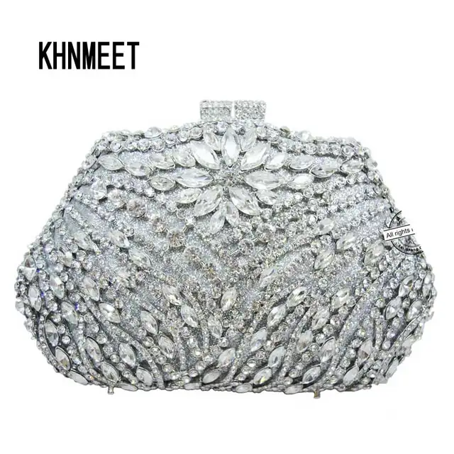 Silver Evening Bag Luxury Crystal Clutch Gold Rhinestone Silver Evening Bag Luxury Crystal Clutch Gold Rhinestone Party Purse Female Pochette Women Wedding