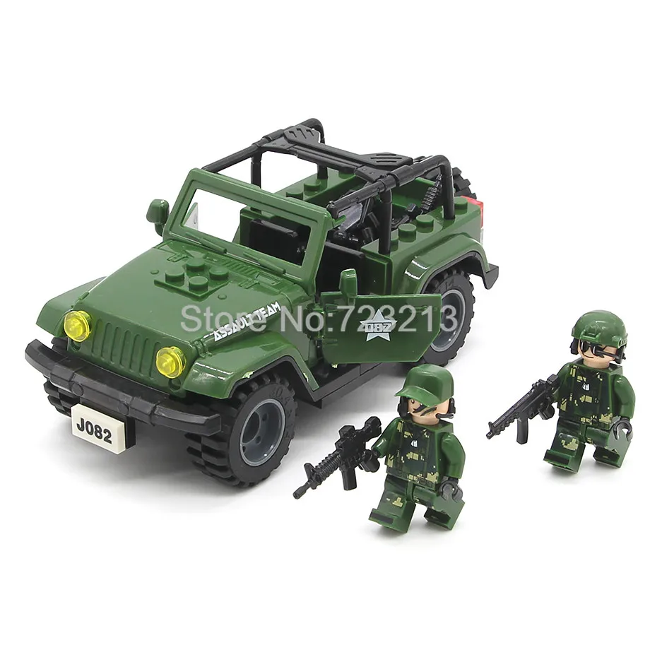 

Military Car Jeep Accessories With 2pcs Figures Compatible Legoingly MOC Weapon Gun Building Blocks Model Brick Educational Toys