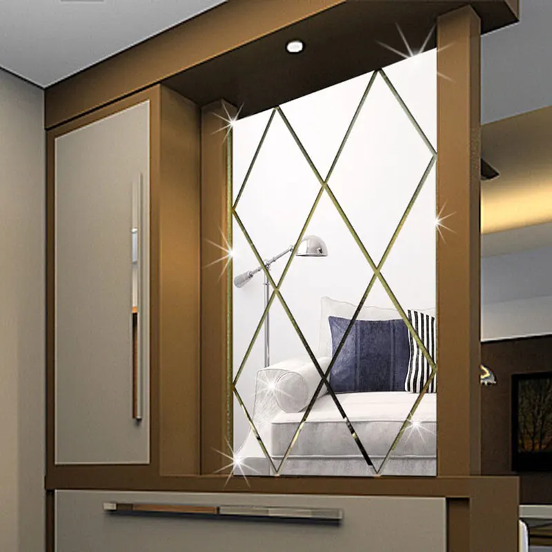 

17 pcs Waterproof Diamond Wall Sticker Mirror Effect Mural Home Acrylic DIY Decor Decal Mirrors Stickers Kitchen Removable 50cm