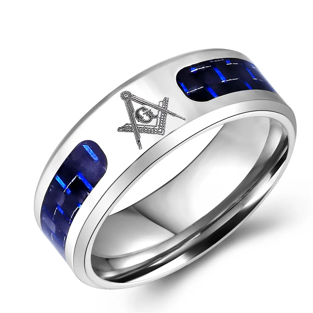 

Masonic Men Ring Stainless Steel & Carbon Fiber Punk Wedding Jewelry