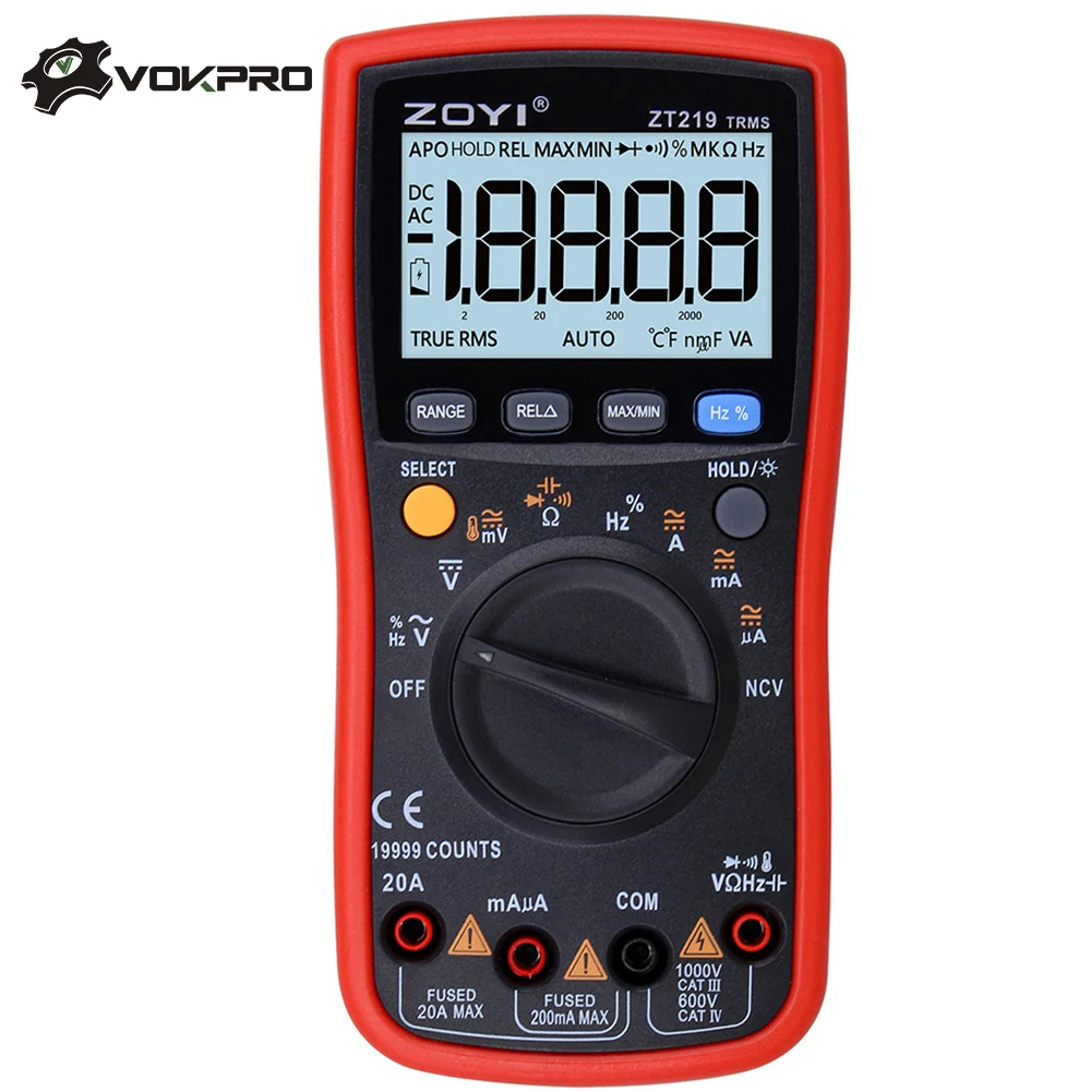 Multimeter Tester 19999 Counts True RMS Digital Voltmeter Backlight Multi inductance Tester AC