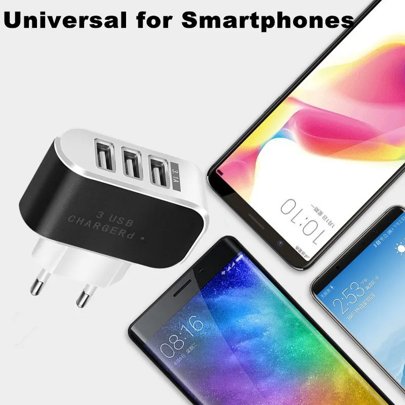 5 в 3.1A 3 порта USB зарядное устройство настенный адаптер ЕС Зарядка для iPhone X XS Xiaomi Mi 9 samsung s10 huawei Походное зарядное устройство для мобильного телефона Настольный