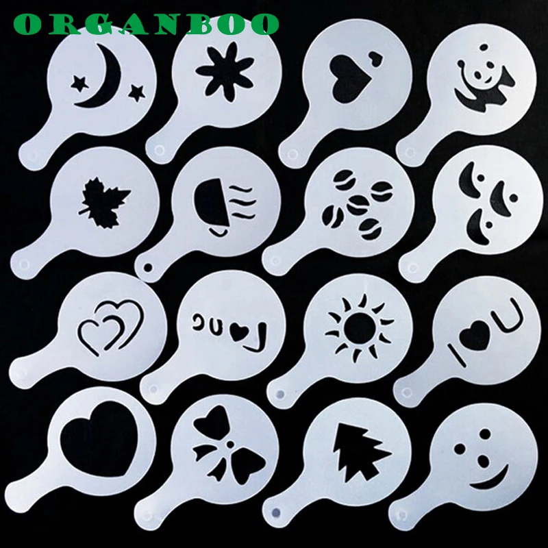 

16PCS/LOT New Creative Thick Plastic Coffee Printing Model Garland Mold Fancy Thick Coffee Filter Foam Spray Template