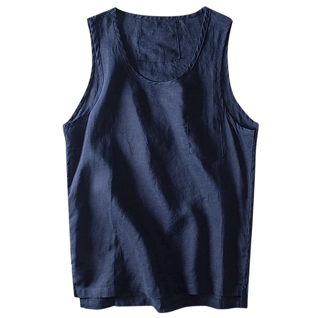 Летняя мужская рубашка с круглым вырезом, Повседневная однотонная жилетка без рукавов, мужская декоративная жилетка с карманами, повседневная мужская рубашка