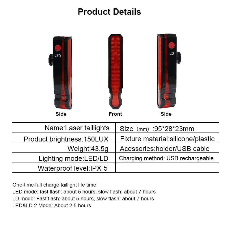 Flash Deal FTW Bike Tail Light Laser USB Rechargeable Bicycle Rear Back Light Powerful Waterproof for Night Cycling safety LED Lamp TL2291 7