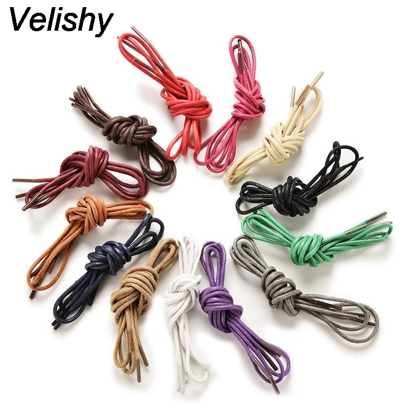 Velishy Fashion Casual Leather Shoelaces High Quality Waxed Round Shoe Laces Shoestring Martin Boots Shoes Cord Ropes