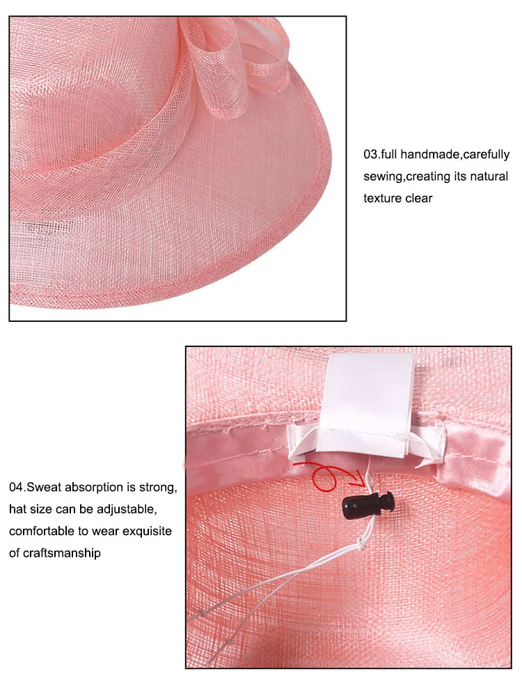 FS соломка синамей церкви Шапки розовый бежевый, белый, черный цвет Свадебная шляпка для Для женщин элегантные фетровые шляпы с широкими полями цветочный головные уборы для женщин