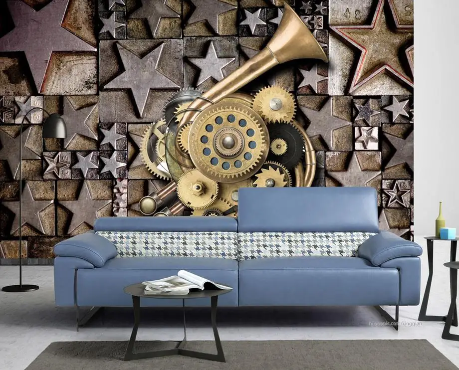 

custom 3d stereoscopic photo wallpaper Retro metal pentagonal gears wallpaper for living room 3D painting wallpaper walls