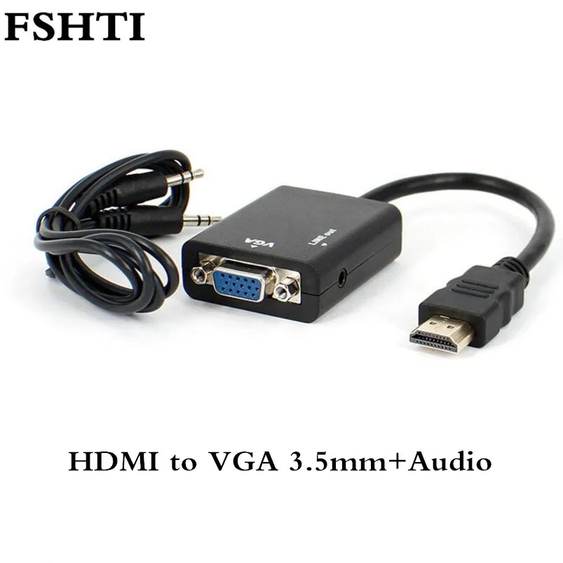 HDMI to VGA with 3.5mm Jack Audio Cable Video Converter Adapter For