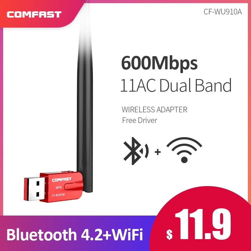 

600Mbps Dual band 5G Wireless USB Bluetooth Adapter 4.2 Bluetooth Dongle Receiver Adaptador Transmitter For Computer PC Laptop
