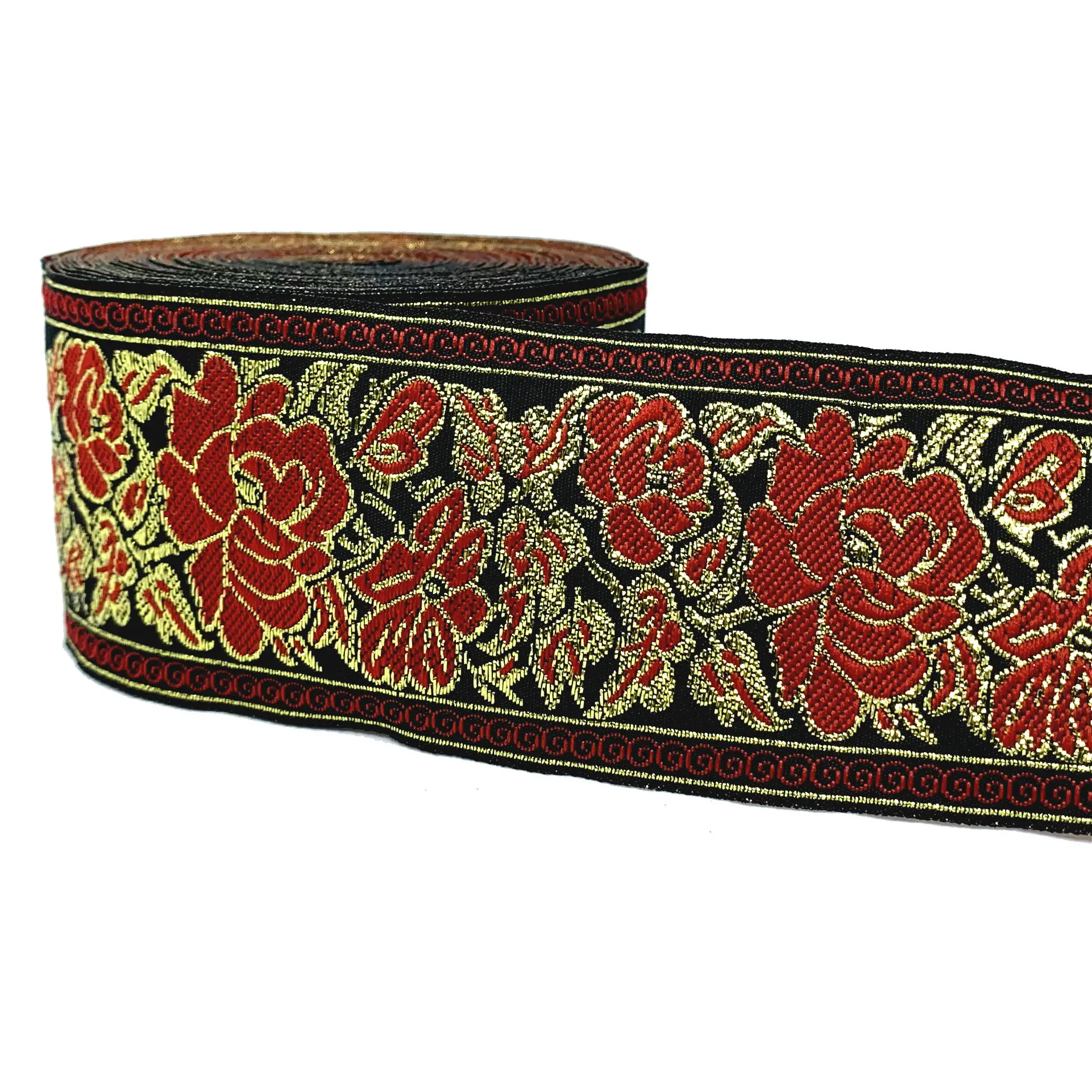 

ZERZEEMOOY 2 inch 50MM 9YARD Woven Jacquard Ribbon Gold Wire And Red Rose Handmade Accessories MZZD19060405