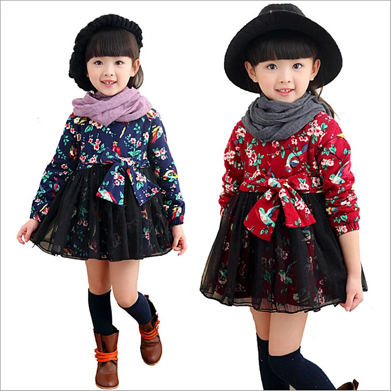 

Anlencool children winter new girls floral dress boy butterfly Princess dress Small flower color winter children girl dress
