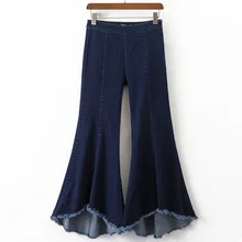 Винтажные эластичные расклешенные джинсы с низкой талией, женские обтягивающие джинсы в стиле ретро, женские темно-синие широкие джинсовые штаны