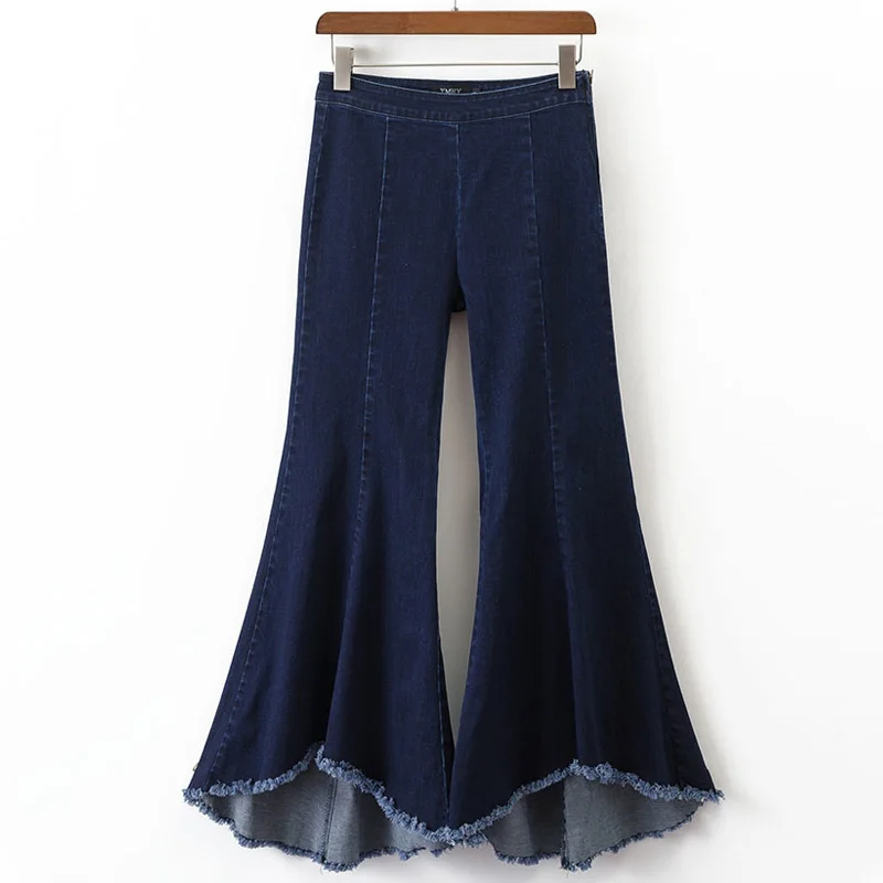 

Vintage Low Waist Elastic Flare Jeans Women Retro Style Bell Bottom Skinny Jeans Female Dark Blue Wide Leg Denim Pants