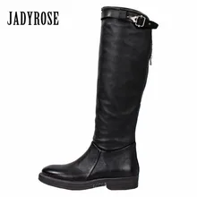 Jady розы женские сапоги до колена черного цвета Молния сзади натуральная кожа Сапоги для верховой езды на плоской подошве; женские ботинки на резиновой подошве, на платформе; высокие сапоги-чулки; Botas; женская обувь