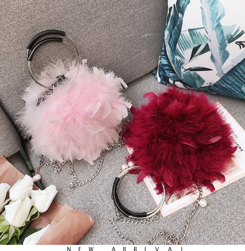 Ginhae luxo bolsa de avestruz pena feminina