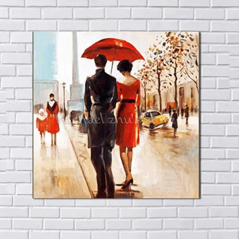 

Modern Handpainted Abstract Couples Walking on the Street Oil Paintings On Canvas Wall Art Pictures For Living Room Home Decor