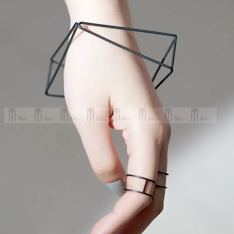 Дизайн панк минималистичный унисекс черный 3D куб манжета браслеты для женщин геометрический Золотой Серебряный квадратный браслет для мужчин - Окраска металла: black 0062 bangle