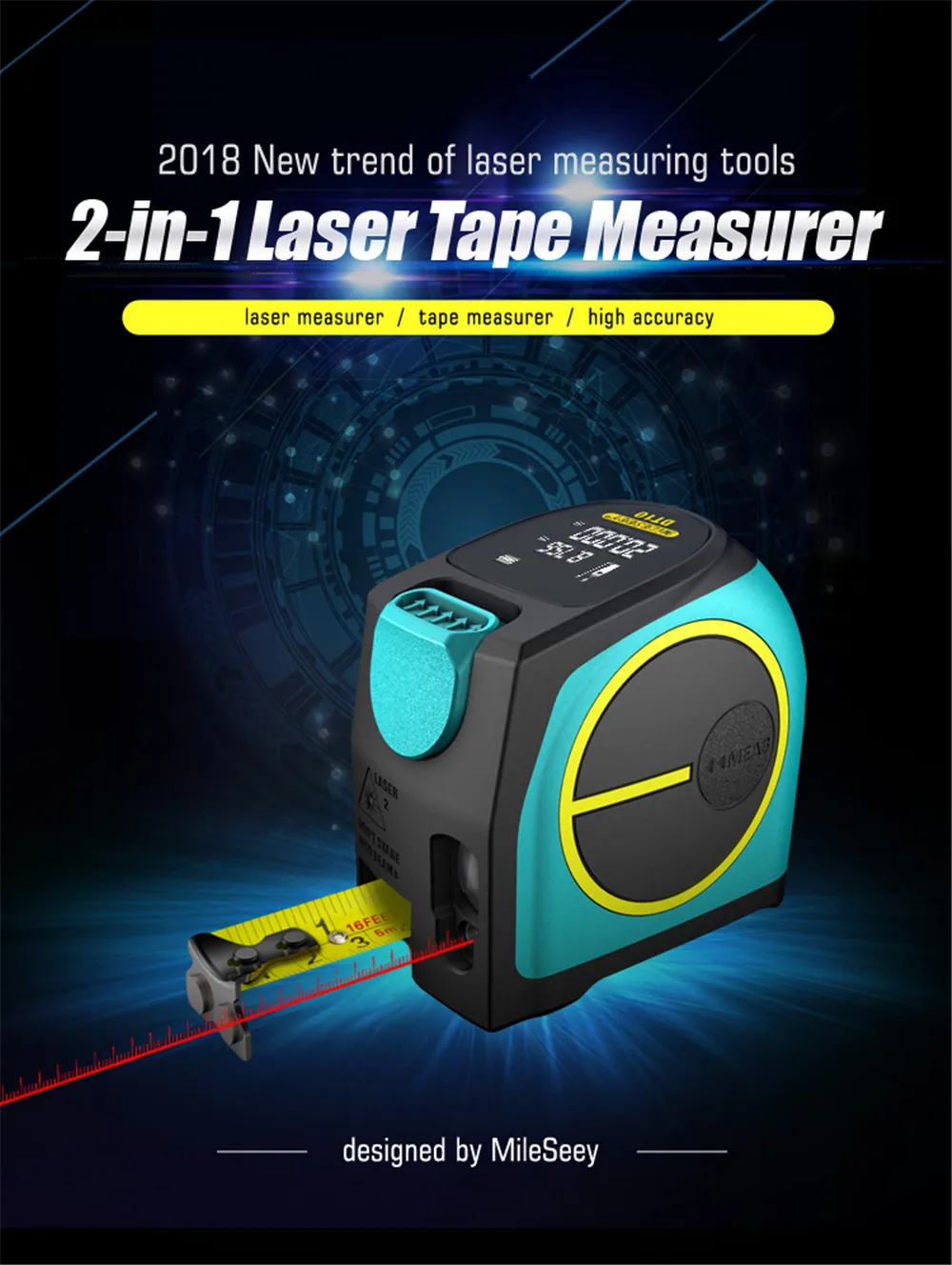 

DT10 2-in-1 Digital Measure Tape Laser Distance Meter Measuring Tool Range Finder