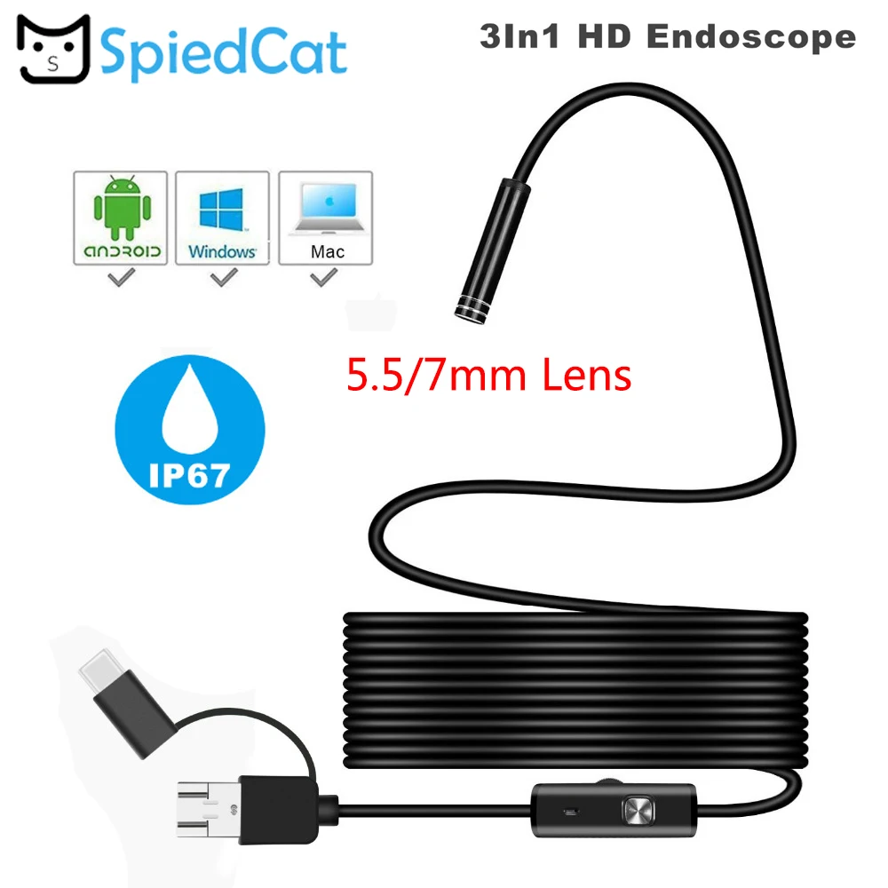 

5.5/7mm mini Lens camera 3 in1 Endoscope Android 480P Borescope Camera 1/2/3.5/5/10M USB Type-C Endoscope For smartphone