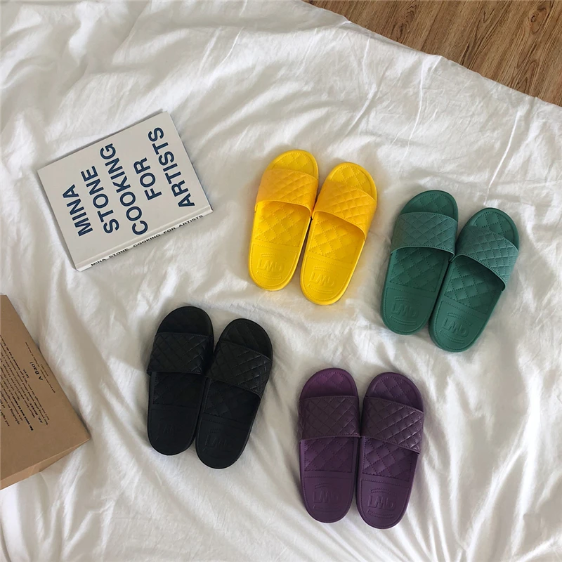 

Green Purple Yellow Women Slippers Home flip flops non-slip slides Solid color soft soles summer bathroom shoes chinelo size 40